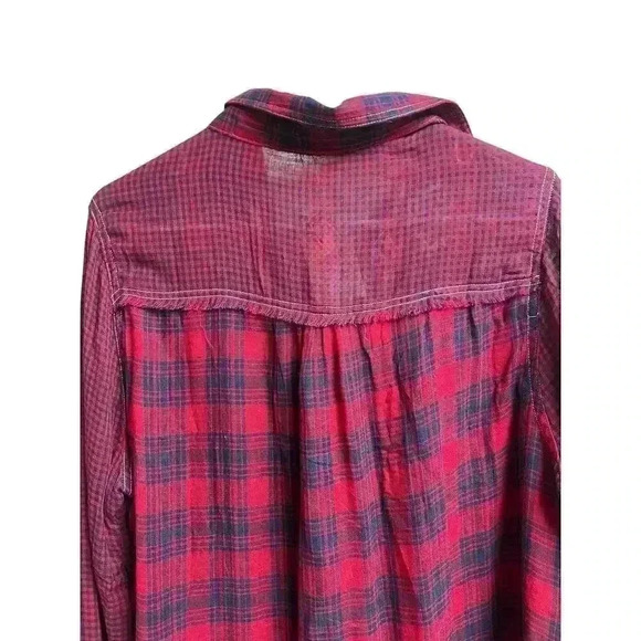 Southern Stitch Western Blouse Embroidery Red Blue Fringe Long Sleeve Medium - Picture 8 of 13